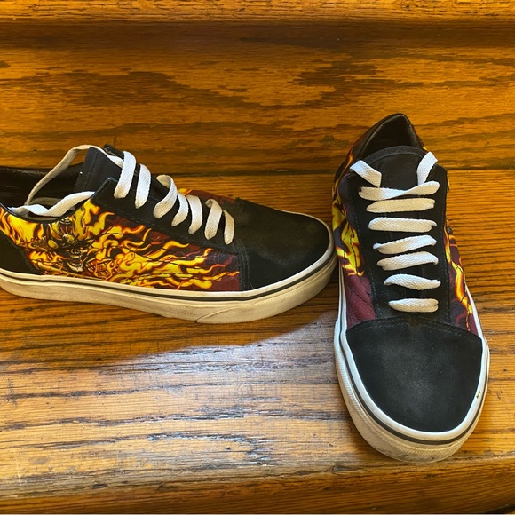 Vans Old Skool Low Flame Hotrod Skateboard Sneakers Size Mens 5 Black Red - Picture 4 of 8